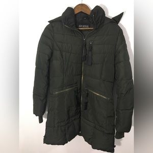 Guess women’s olive green hooded coat. Size medium.